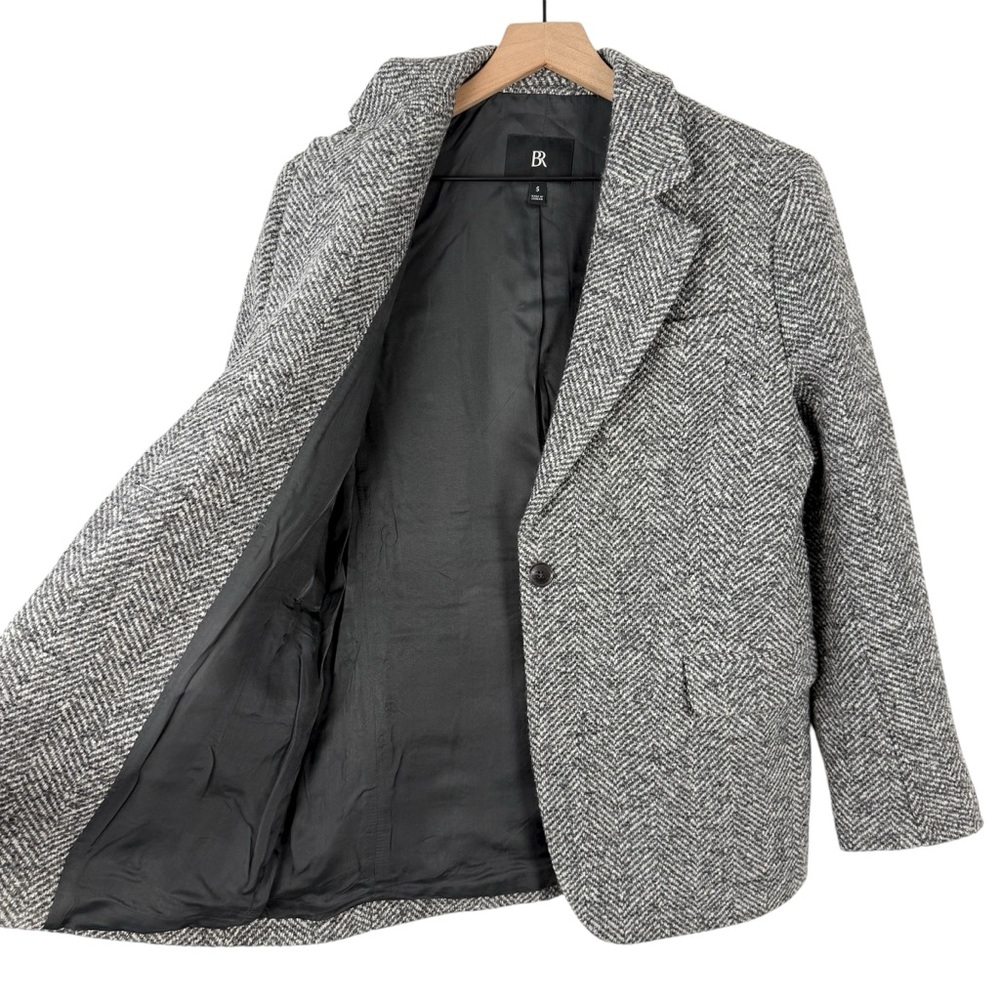 Banana Republic Olinda Oversized Italian Herringbone Blazer Grey Sz S - Picture 11 of 15